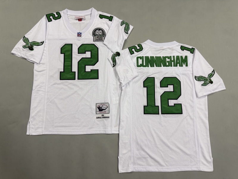 Men 2025 Philadelphia Eagles #12 Cunningham white Throwback Limited NFL Jersey style 002